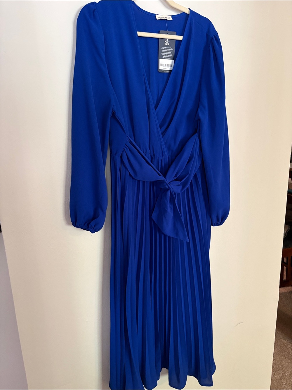 Cobalt Blue Pleated Mixi Dress with Tie Waist